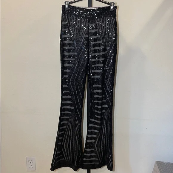 Black Sequin Flare Pants - Picture 1 of 7